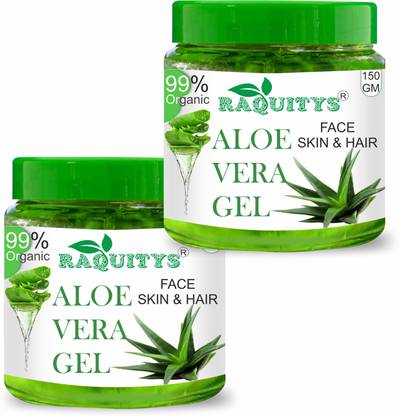 RAQUITYS Aloe Vera Gel For Skin Acne, Scars, Dark spots Face & Hair Care(150g) pack2
