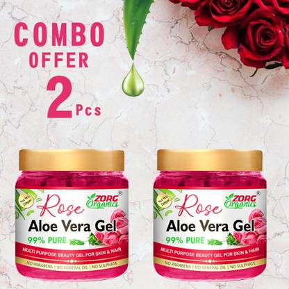 Zorg Organics 100% Rose & Aloe Vera Gel for Healthy Skin & Hair - Pack Of 2