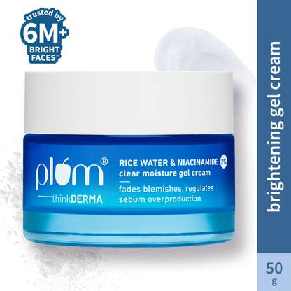 Plum 2% Niacinamide & Rice Water Gel Cream Moisturizer | Oil-free | Brightens skin