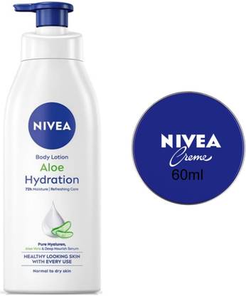 NIVEA Aloe Hydration 400ml Blue creme 60ml Set of 2