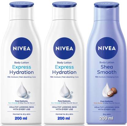 NIVEA BODY LOTION 200 ML - EXPRESS HYDRATION 2 PCS & SHEA SMOOTH 1 PCS
