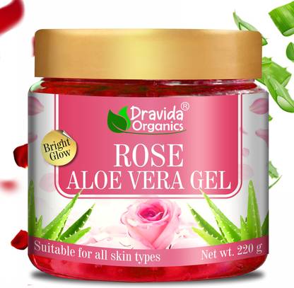 Dravida Organics 100% Pure Rose Aloe Vera Gel for Beautiful Skin & Hair