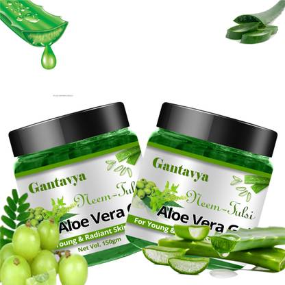 Gantavya 99% Pure AloeVera & Neem Gel-Ultimate for Skin-No Parabens,Silicones