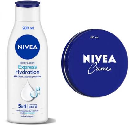 NIVEA Express Hydration Body Lotion - 200ml & Cream - 60ml (Pack of 2)