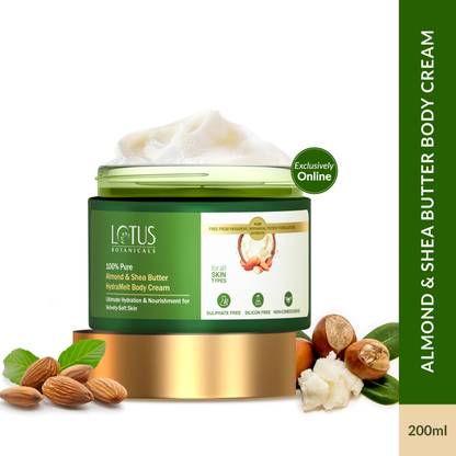 Lotus Botanicals 100% Pure Almond & Shea Butter HydraMelt Body Cream, Smooth & Nourished Skin