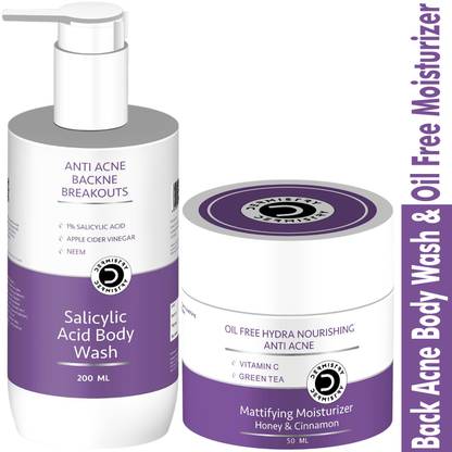 DERMISTRY 1% Salicylic Acid Body Wash & Acne Spots Scars Corrector Removal Moisturizer