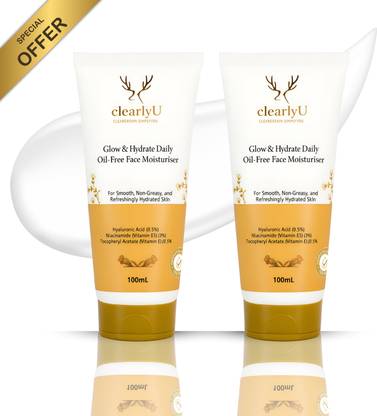 clearlyU Glow & Hydrate Oil-Free Face Moisturiser for Oily Skin, 100+100ML (200ML)