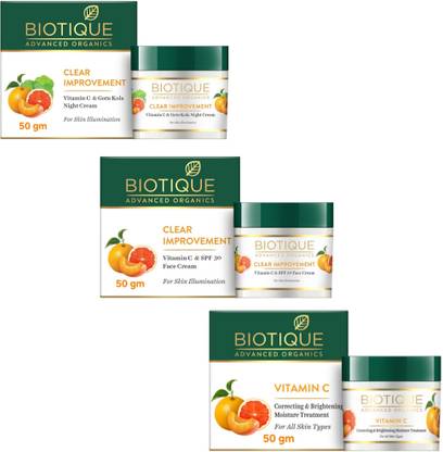 BIOTIQUE Clear Improvement Vitamin C & SPF 30 Face Cream - 50g. (Pack of 3)