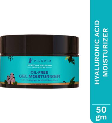 Pilgrim Oil-free Gel Moisturiser with Hyaluronic Acid & Willow Bark Extracts | Suitable for Oily & Acne-Prone Skin Types | Minimizes Pores, Fades Blemishes | Men & Women | Korean Skin Care | 50gm