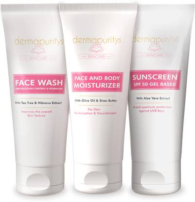 Dermapuritys Derma Puritys Face wash | SPF 50 Sunscreen | Face & Body Moisturizer Combo
