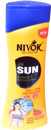 NIVOK 1 Sunblock and Anti Tan Lotion With UVA and UVB Protection PA++ with SPF 20 | Control Skin Tanning and Restore Natural Glow | For Body and Face