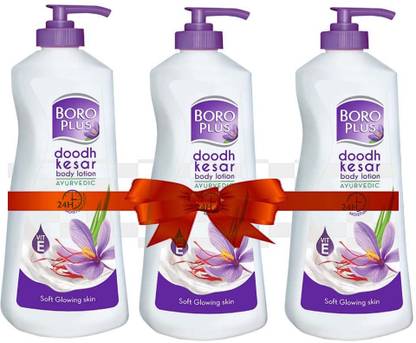 BOROPLUS Doodh Kesar Body Lotion 24H moisturisation|100% Ayurvedic|Glowing Skin Pack of 3