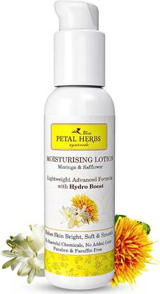 Petal Herbs Ayurveda Moringa & Safflower Moisturizing Lotion to Reduce skin damage and lightens the dark spots - No Paraben Paraffin Silicon