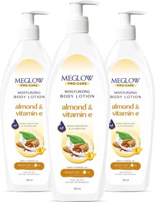 meglow Pro-Care Body Lotion with Almond & Vitamin E for 48 hour Hydration | Non-Greasy