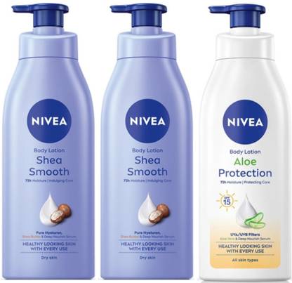 NIVEA BODY LOTION 400 ML - SHEA SMOOTH QTY 2 & ALOE PROTECTION QTY 1