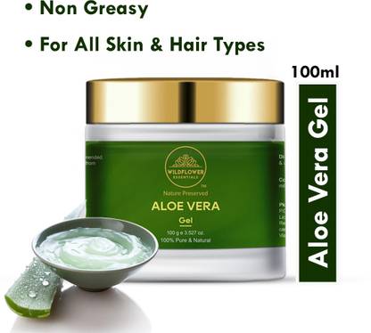 Wildflower essentials 100% Pure & Natural Aloe Vera Gel For Non Greasy, For All Skin & Hairs Types