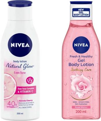 NIVEA Body Lotion 200 ML - Natural Glow Even Tone & Gel Lotion Rose Water