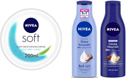 NIVEA Shea Smooth Milk 75ml and Cocoa Nourish 75ml and Soft 200ml Set of 3