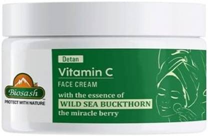 BIOSASH Detan Vitamin C Face Cream | Brightening & Hydrating with Sea Buckthorn Oil