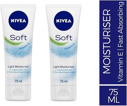 NIVEA Soft, Light Moisturising Cream Tube for normal skin, 75ml (Pack Of 2)