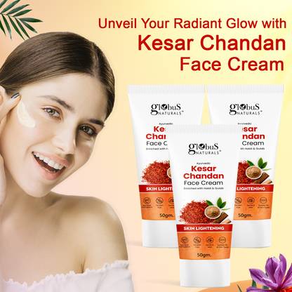 Globus Naturals Daily Glow Kesar Chandan Face Cream with SPF, Skin Lightening, Set of 3