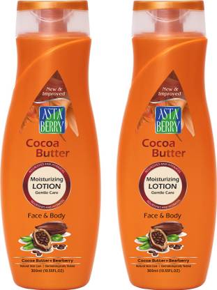 ASTABERRY Cocoa Butter Body Lotion, Pack of 2, 300ml (2 x 300ml) - Nourishes & Hydrates, Goodness of Cocoa Butter & Bearberry