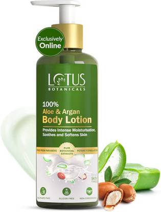Lotus Botanicals 100% Aloe & Argan Body Lotion|Smooth & Nourished Skin|Repairs Damaged Skin