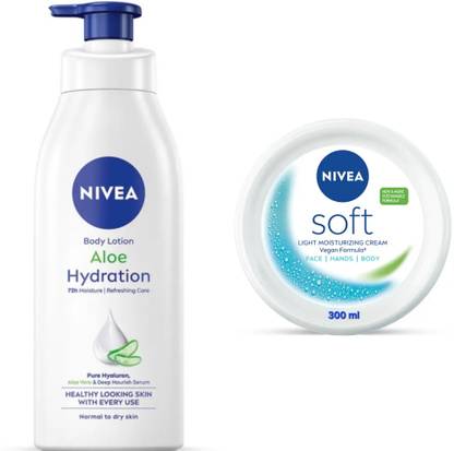 NIVEA ALOE HYDRATION BODY LOTION 400 ML & SOFT CREAM 300 ML