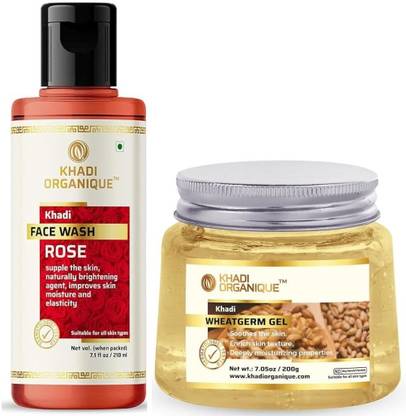 khadi ORGANIQUE Wheatgerm Gel (200 gm) & Rose Face Wash (210 ml): Refreshing Skincare Duo