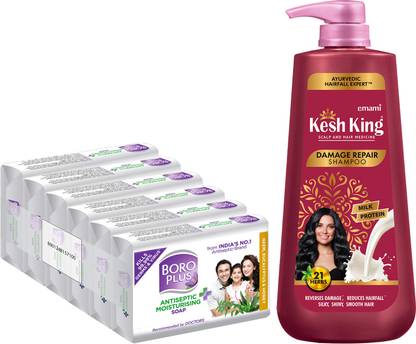 Kesh King and BoroPlus Damage Repair Shampoo 600ml + Moisturising Soap - NEH 125g PO6