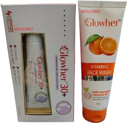 MOLCARO GLOWHER 30+ SKIN LIGHTENING CREAM AND VITAMIN C FACE WASH COMBO