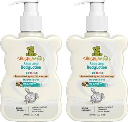 ShuShu Babies Fragrance Free baby Face and Body Lotion | under 0-3 years | Pack of-2 (2x200ml)