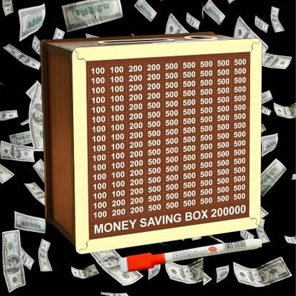Lakshvish A Class Wooden 1,00000 Saving Challenge Piggy Bank High-Value Money Bank Box kid Wooden Money Clip