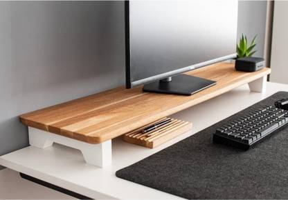 carpentray 80Cm Long Wooden Computer Monitor Stand, Monitor Riser Desk Mount Monitor Arm