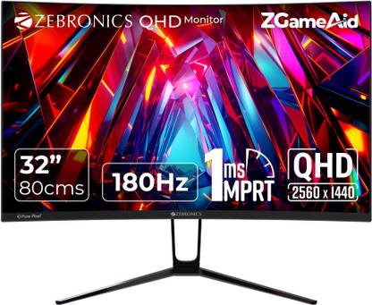 ZEBRONICS 81.28 cm (32 inch) Curved Quad HD VA Panel with 1500R Curvature, 300 Nits Brightness, HDR10, 99% sRGB, 92% DCI-P3, 2 x DP, 2 x HDMI, 1 x 3.5mm, Built-in Speakers Anti-glare Display Gaming Monitor (ZEB-IGM 104, ZEB-N32A)