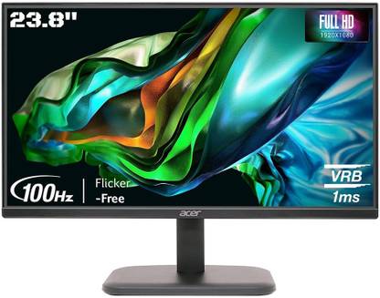 Acer 23.8 inch Full HD IPS Panel with Acer Visioncare, VGA, HDMI, Ergonomic Stand, 2X2W Inbuilt Speakers, Flicker-Free Monitor (EK240YE)  (AMD Free Sync, Response Time: 1 ms, 100 Hz Refresh Rate)