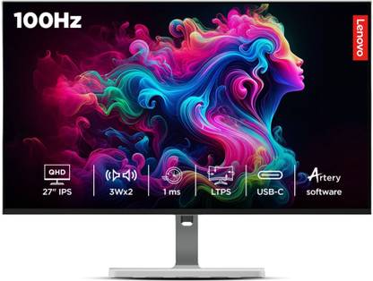 Lenovo L-Series 68.58 cm (27 inch) Quad HD LED Backlit IPS Panel with 99% sRGB, 90% DCI-P3, 4x USB-A, 1xUSB Type-C, 2xHDMI 2.1, 1xDP 1.4, Tilt/Swivel/Pivot/Height Adjustable Stand, 3WX2 Inbuilt Speakers, Customization Artery, Smart Display Monitor (L27h-4A)