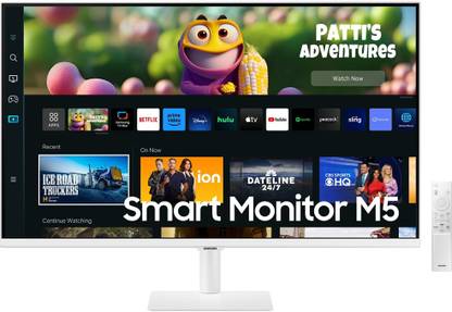 SAMSUNG M5 81.28 cm (32 inch) Full HD LED Backlit VA Panel with embedded TV Apps, PC-less productivity with Samsung DeX, Office 365, Google Duo app, and IoT Hub, Built-in Speakers, Ultrawide Game View Smart Monitor (LS32CM501EWXXL)