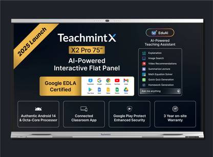Teachmint X - Premium Digital Board for Teaching 75 Inch (1.9m) | Google EDLA | X2 Pro Interactive Whiteboard Android 14 | 8GB, 128 GB| Inbuilt camera & mic, Octa-Core | Schools, Colleges & Coaching 190.5 cm (75 inch) 4K Ultra HD LED Backlit OLED Panel Monitor (X2 Pro 75 Inch)