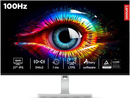 Lenovo L-Series 68.58 cm (27 inch) Quad HD LED Backlit IPS Panel with 99% sRGB, 90% DCI-P3, 2xHDMI 2.1, 1xDP 1.4, Tilt/Swivel/Pivot/Height Adjustable Stand, 3WX2 Inbuilt Speakers, Customization Artery, Smart Display Monitor (L27q-4A)