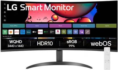 LG 34SR60QC (3440 x 1440) Curved (1800R) UltraWide 21:9 Smart Monitor WITH WEB OS 86.36 cm (34 inch) Curved WQHD LED Backlit VA Panel Monitor (Spk Inbuilt,Wifi BT,Smart TV Apps,AirPlay 2,Screen Share,HDMI, USB,99% sRGB)