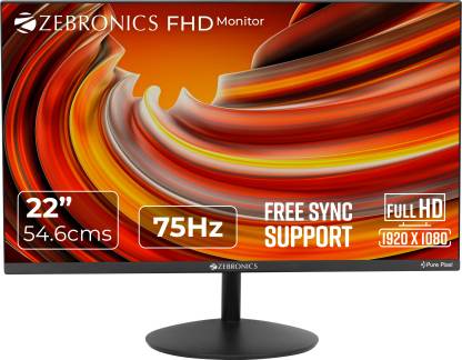 ZEBRONICS 21.5 inch Full HD VA Panel with VGA, HDMI, 16.7 Million Colors, Inbuilt Speakers, Bezel-Less Design Slim Monitor (ZEB-S22A)