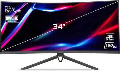 Acer Nitro ED3 86.36 cm (34 inch) Curved UWQHD LED Backlit VA Panel with HDR10 Support, AdobeRGB 90%, RGB Lighting, VisionCare 2.0, 2X3W Inbuilt Speakers, 1000R Curvature Tilt-able Stand Gaming Monitor (ED343CUR)