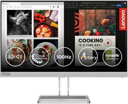 Lenovo L-Series 60.96 cm (24 inch) Full HD LED Backlit IPS Panel with 99% sRGB, HDMI, Tilt Stand, 2x3W Speakers, Smart Display Customization Artery UltraSlim Monitor (L24i-40)