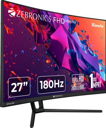 ZEBRONICS 68.58 cm (27 inch) Curved Full HD VA Panel with 1500R Curvature, 300 Nits Brightness, HDR10, 99% sRGB, 1 x DP, 1 x HDMI, 1 x 3.5mm anti-glare Display Gaming Monitor (ZEB-IGM 103, ZEB-N27B)
