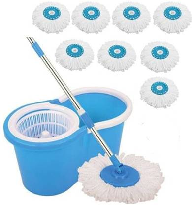 CREZON Magic Dry Bucket Mop - 360 Degree Self Spin Wringing With 8 Super Absorbers Mop Set