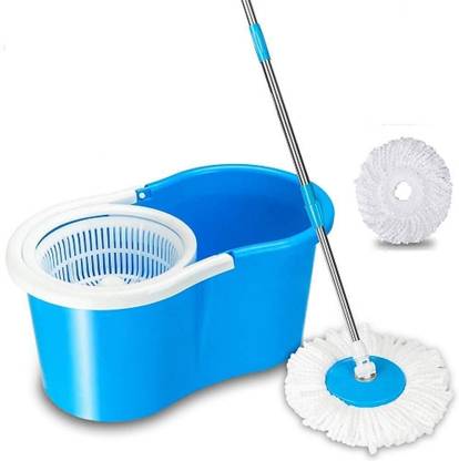 JSN Easy Magic Spin Floor Mop Bucket with 2 Microfiber Refill Household Cleaning Mop Set