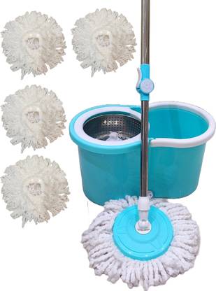 Ayush Premium Steel Basket Self Spin with Rotating Head with 4 extra refill Mop Set