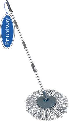 Primeway SS Rotating Spin Mop Handle with Plastic Disc and 38cm Blue Refill Wet & Dry Mop