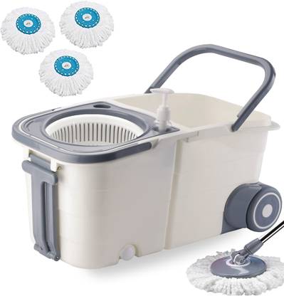 V-MOP Premium Twin Double Bucket Wheel Mop (( 6 Months Warranty on Rod Set ))1 Wet & Dry Mop